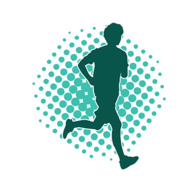 Sıska, koşan bir erkeğin silueti. Sportif bir adamın silueti koşu yapıyor..