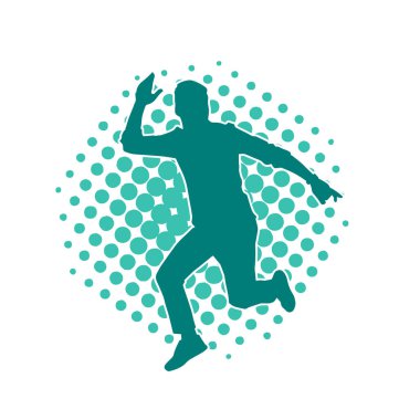 Sıska bir adamın dans pozunun silueti. Hareket halindeki bir erkek dansçının silueti.