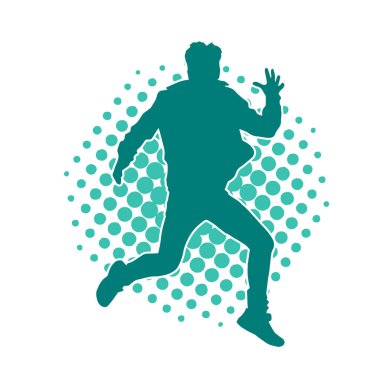 Sportif bir adamın silueti atlıyor. Dansçı bir erkeğin silueti hareket halinde..