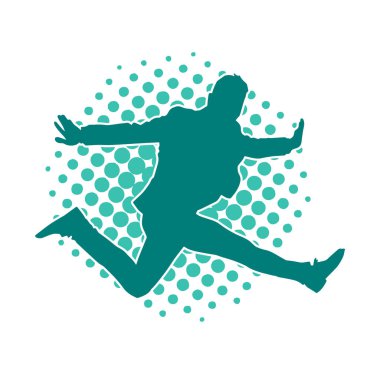 Sportif bir adamın silueti atlıyor. Dansçı bir erkeğin silueti hareket halinde..