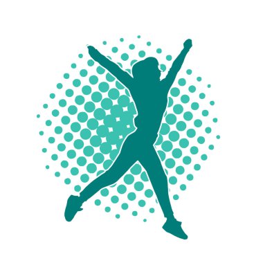 İnce bir kadın dans pozu silueti. Aerobik hareket eden bir kadının silueti..