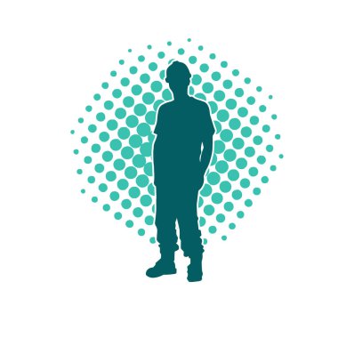 İnşaat işçisi kostümlü bir adamın silueti. İnşaat işçisinin silueti pozda.. 