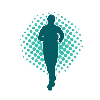 Sportif bir adamın silueti koşu yapıyor. Sağlıklı koşan bir adamın silüeti..