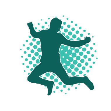 Sıska bir adamın dans pozunun silueti. Hareket halindeki bir erkek dansçının silueti.