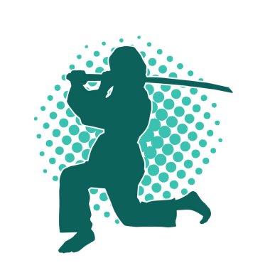 Kung fu 'nun silueti ya da Wushu dövüş sanatları sporcusu pozu. Kılıçlı bir erkek dövüş sanatının silueti..