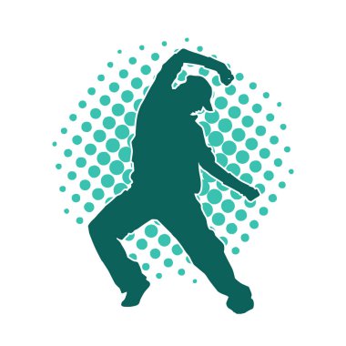 Sıska bir adamın dans pozunun silueti. Hareket halindeki bir erkek dansçının silueti.