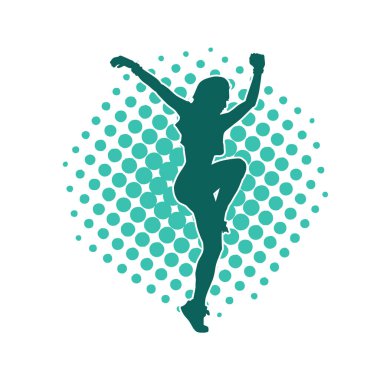 Aerobik hareket yapan bir kadının silüeti. Spor salonunun silueti spor yapıyor..