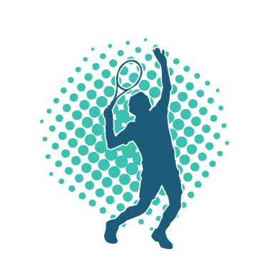 Hareketli bir erkek tenisçinin silueti. Raketle tenis oynayan bir adamın silueti..