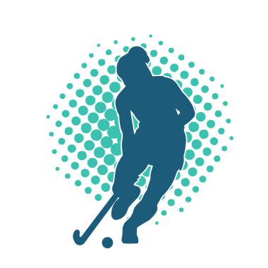 Çim hokeyi oynayan kadın atlet silueti. Çim hokeyi oynayan bir kadının silueti..