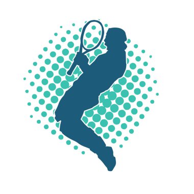 Hareketli bir erkek tenisçinin silueti. Raketle tenis oynayan bir adamın silueti..