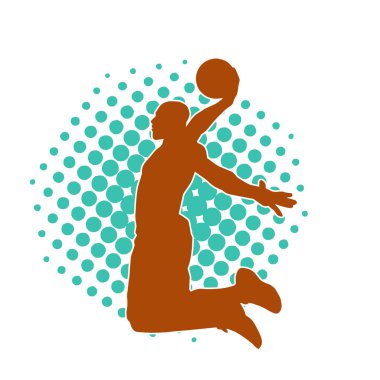 Basket oyuncusunun silueti hareket halinde. Bir erkek basket topu atleti silueti..