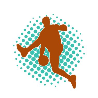 Basket oyuncusunun silueti hareket halinde. Bir erkek basket topu atleti silueti..