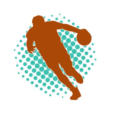 Basket oyuncusunun silueti hareket halinde. Bir erkek basket topu atleti silueti..