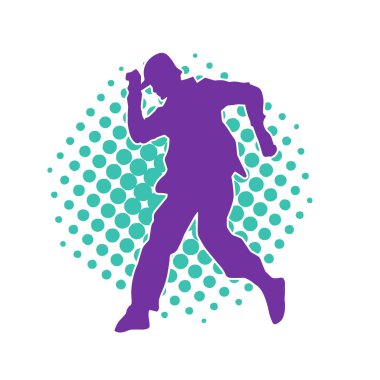 Sıska bir adamın dans pozunun silueti. Hareket halindeki bir erkek dansçının silueti.