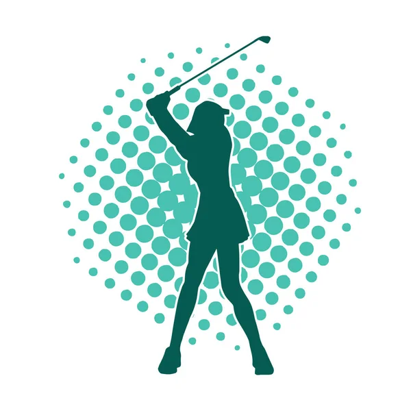 Silhouette Woman Playing Golf Silhouette Female Golfer Action Pose — Stock Vector