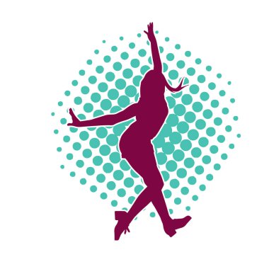 Hareketli bir kadın dansçının silueti. Mutlu dans eden bir kadının silueti..