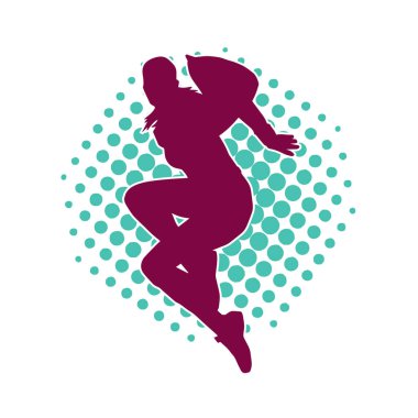 İnce bir kadın dans pozu silueti. Aerobik hareket eden bir kadının silueti..