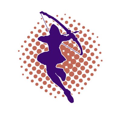 Dişi okçu bir dövüşçünün silueti ok ve yayla pozisyonunu alıyor..