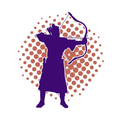 Hareketli erkek okçu savaşçısının silueti. Okçuluk silahı taşıyan bir adamın silueti..