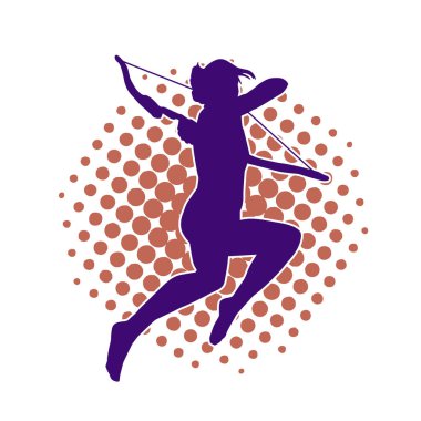 Dişi okçu bir dövüşçünün silueti ok ve yayla pozisyonunu alıyor..