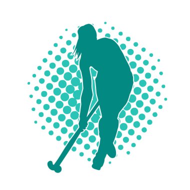 Çim hokeyi oynayan kadın atlet silueti. Çim hokeyi oynayan bir kadının silueti..