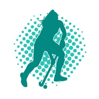 Çim hokeyi oynayan kadın atlet silueti. Çim hokeyi oynayan bir kadının silueti..