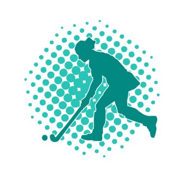 Çim hokeyi oynayan kadın atlet silueti. Çim hokeyi oynayan bir kadının silueti..