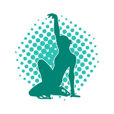 Sıska bir kadın buz pateni jimnastik dansçısının hareket halindeki silueti.