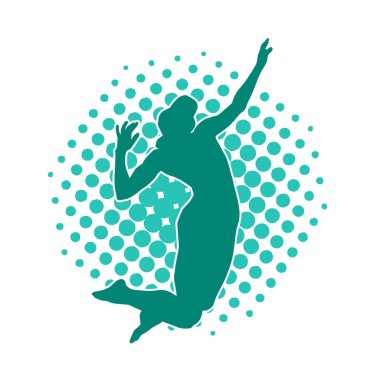 Hareketli bir kadın voleybol oyuncusunun silueti. Voleybol oynayan bir kadının silueti..