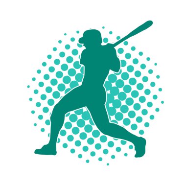 Hareketli bir erkek beyzbol oyuncusunun silueti. Vurucu olarak beyzbol oynayan bir adamın silueti..