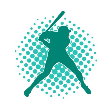 Hareketli bir erkek beyzbol oyuncusunun silueti. Vurucu olarak beyzbol oynayan bir adamın silueti..