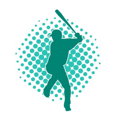 Hareketli bir erkek beyzbol oyuncusunun silueti. Vurucu olarak beyzbol oynayan bir adamın silueti..