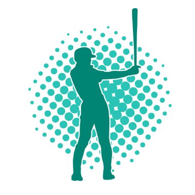 Hareketli bir erkek beyzbol oyuncusunun silueti. Vurucu olarak beyzbol oynayan bir adamın silueti..