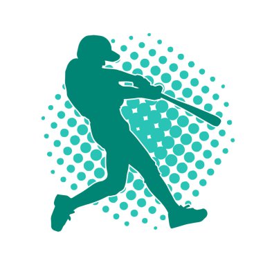 Hareketli bir erkek beyzbol oyuncusunun silueti. Vurucu olarak beyzbol oynayan bir adamın silueti..