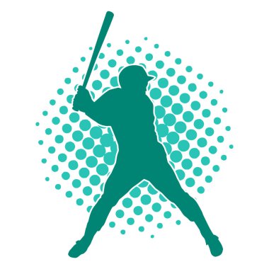 Hareketli bir erkek beyzbol oyuncusunun silueti. Vurucu olarak beyzbol oynayan bir adamın silueti..