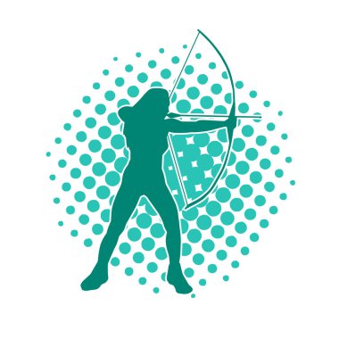 Dişi okçu bir dövüşçünün silueti ok ve yayla pozisyonunu alıyor..