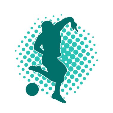 Futbol oynayan bir adamın silüeti. Hareket halindeki bir futbolcunun silueti.