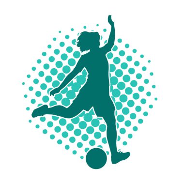 Hareketli bir kadın futbol oyuncusunun silüeti. Spor yapan bir kadının silüeti..