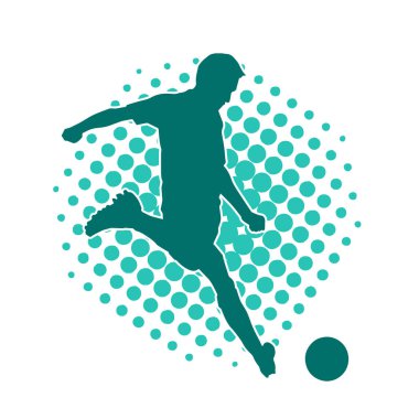 Futbol oynayan bir adamın silüeti. Hareket halindeki bir futbolcunun silueti.