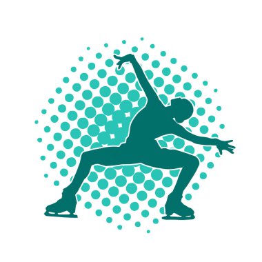 Sıska bir kadın buz pateni jimnastik dansçısının hareket halindeki silueti.