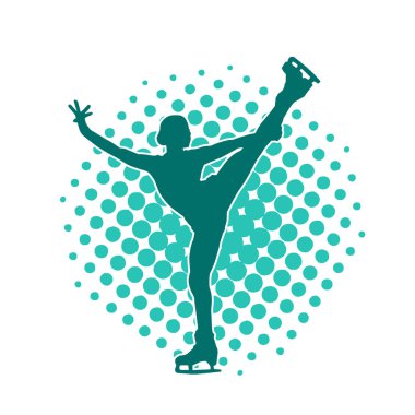 Sıska bir kadın buz pateni jimnastik dansçısının hareket halindeki silueti.