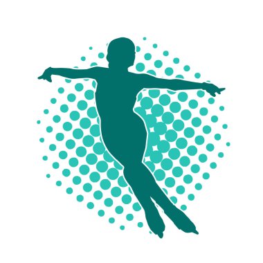 Sıska bir kadın buz pateni jimnastik dansçısının hareket halindeki silueti.