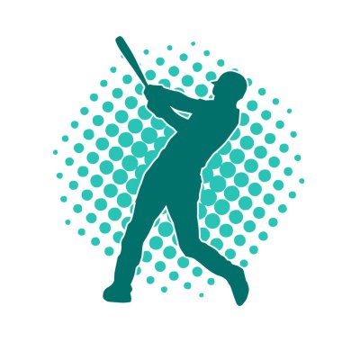 Hareketli bir erkek beyzbol oyuncusunun silueti. Vurucu olarak beyzbol oynayan bir adamın silueti..