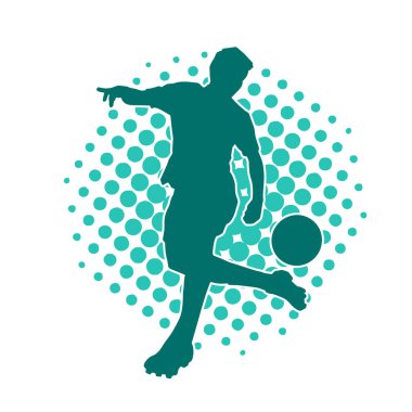 Top tekmeleyen bir erkek futbolcunun silueti. Hareket halindeki bir futbolcunun silueti.