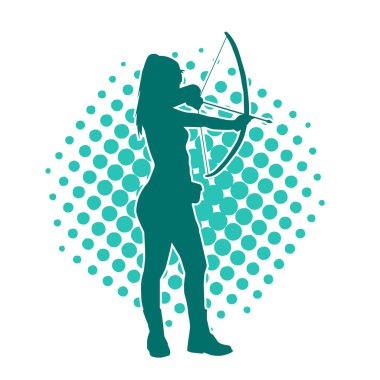 Dişi okçu bir dövüşçünün silueti ok ve yayla pozisyonunu alıyor..