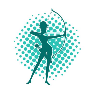 Dişi okçu bir dövüşçünün silueti ok ve yayla pozisyonunu alıyor..