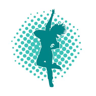 Hareketli bir kadın dansçının silueti. Mutlu dans eden bir kadının silueti..