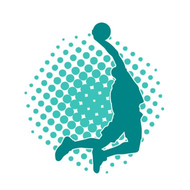 Basket oyuncusunun silueti hareket halinde. Bir erkek basket topu atleti silueti..