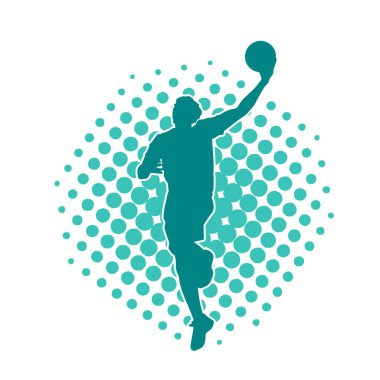 Basket oyuncusunun silueti hareket halinde. Bir erkek basket topu atleti silueti..