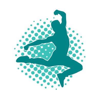 Sportif bir adamın silueti atlıyor. Dansçı bir erkeğin silueti hareket halinde..